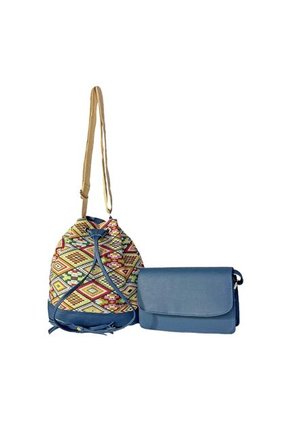 Combo Set Dos Piezas Bolso De Hombro Aria + Bolso Manos Libres Nova Karla Chacon Azul