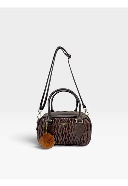 Bolso Boston Tipo Bowling De Mano Con Strap Y Accesorio Karla Chacon