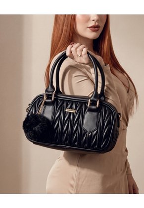 Bolso Boston Tipo Bowling De Mano Con Strap Y Accesorio Karla Chacon