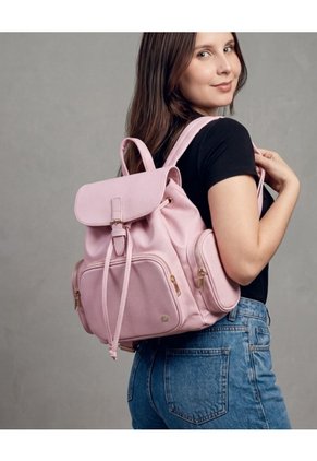 Bolso Maletin Morral Casual Para Mujer Con Herrajes Dorado Karla Chacon Abby Rosa