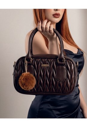 Bolso Boston Tipo Bowling De Mano Con Strap Y Accesorio Karla Chacon