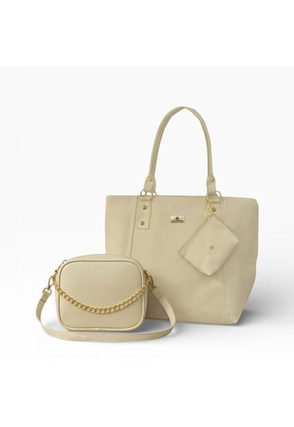 Set De Bolsos Para Mujer Bolso Tote Mila + Bolso Manos Libres Sade + Monedero Karla Chacon Beige