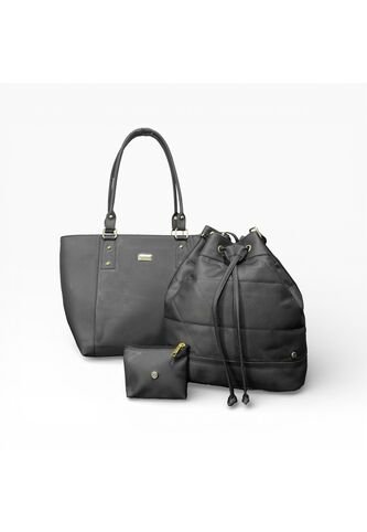 Combo De Tres Piezas Bolso Shopper Manos Libres Y Monedero Karla Chacon Negro KARLA CHACON