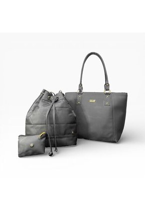 Combo De Tres Piezas Bolso Shopper Manos Libres Y Monedero Karla Chacon Negro