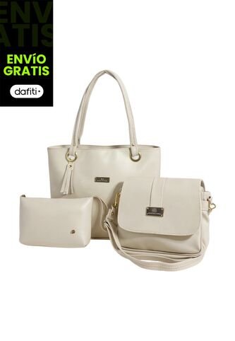 Set De Bolsos Para Mujer Bolso Tote Gady + Bolso Manos Libres Lady + Monedero Karla Chacon Beige KARLA CHACON