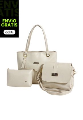 Set De Bolsos Para Mujer Bolso Tote Gady + Bolso Manos Libres Lady + Monedero Karla Chacon Beige