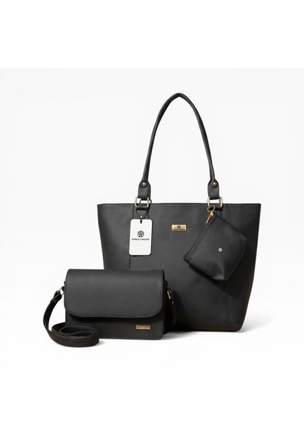 Set De Bolsos Para Mujer Bolso Tote Mila + Bolso Manos Libres Nova + Monedero Karla Chacon Negro