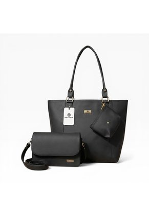 Set De Bolsos Para Mujer Bolso Tote Mila + Bolso Manos Libres Nova + Monedero Karla Chacon Negro