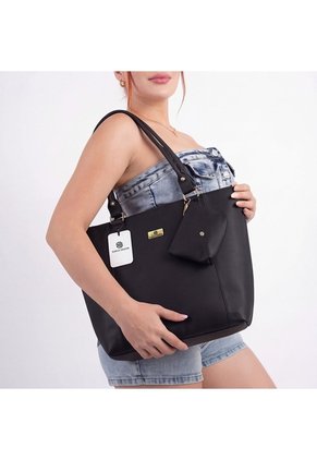 Set De Bolsos Para Mujer Bolso Tote Mila + Bolso Manos Libres Nova + Monedero Karla Chacon Negro