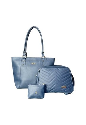Set De Bolsos Para Mujer Bolso Tote Mila + Bolso Manos Libres Tini + Monedero Karla Chacon Azul