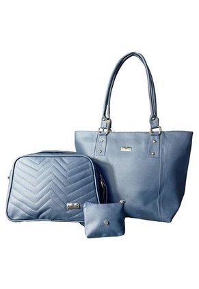 Set De Bolsos Para Mujer Bolso Tote Mila + Bolso Manos Libres Tini + Monedero Karla Chacon Azul