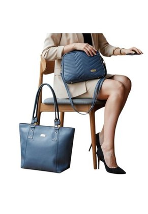 Set De Bolsos Para Mujer Bolso Tote Mila + Bolso Manos Libres Tini + Monedero Karla Chacon Azul