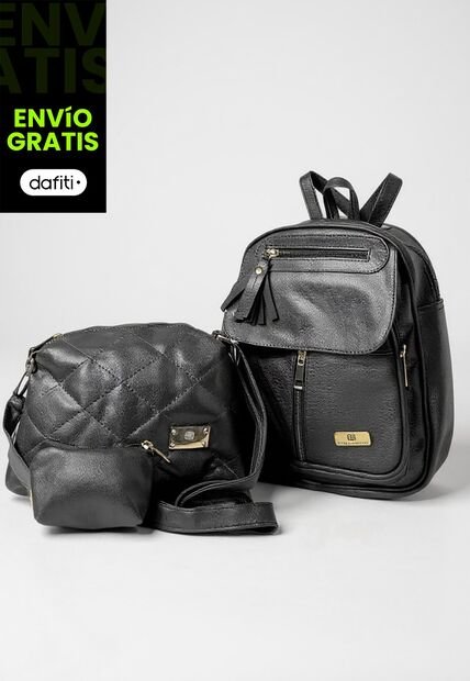 Combo Set Morral Fabi + Manos Libres Cuba + Monedero Karla Chacon Negro