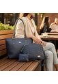 Set De Bolsos Para Mujer Bolso Tote Mila + Bolso Manos Libres Tini + Monedero Karla Chacon Azul de KARLA CHACON