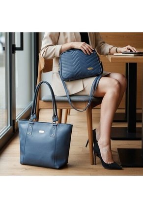 Set De Bolsos Para Mujer Bolso Tote Mila + Bolso Manos Libres Tini + Monedero Karla Chacon Azul