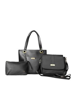 Set De Bolsos Para Mujer Bolso Tote Gady + Bolso Manos Libres Lady + Monedero Karla Chacon Negro