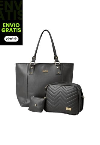 Set De Bolsos Para Mujer Bolso Tote Mila + Bolso Manos Libres Tini + Monedero Karla Chacon Negro KARLA CHACON