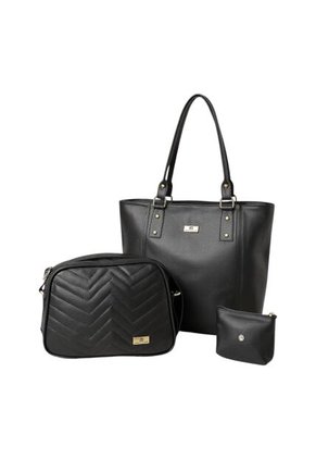 Set De Bolsos Para Mujer Bolso Tote Mila + Bolso Manos Libres Tini + Monedero Karla Chacon Negro