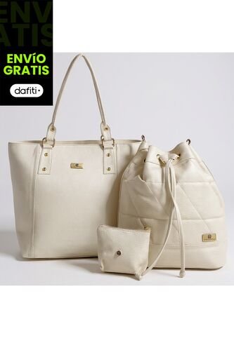 Set De Bolsos Para Mujer Bolso Tote Mila + Bolso Manos Libres Nena + Monedero Karla Chacon Beige KARLA CHACON