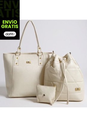 Set De Bolsos Para Mujer Bolso Tote Mila + Bolso Manos Libres Nena + Monedero Karla Chacon Beige