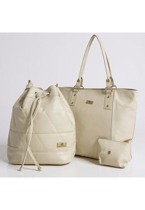Set De Bolsos Para Mujer Bolso Tote Mila + Bolso Manos Libres Nena + Monedero Karla Chacon Beige