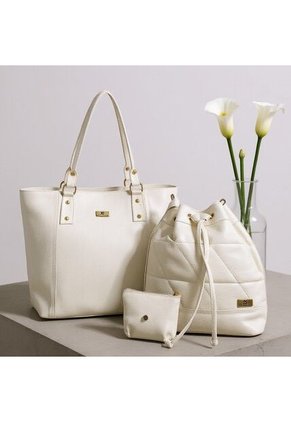 Set De Bolsos Para Mujer Bolso Tote Mila + Bolso Manos Libres Nena + Monedero Karla Chacon Beige
