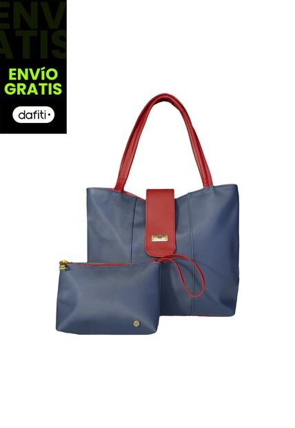 Bolso Cartera Mujer Dama Karla Chacon Line Azul Con Cosmetiquera