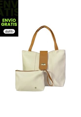 Bolso Cartera Mujer Dama Karla Chacon Line Beige Con Cosmetiquera KARLA CHACON