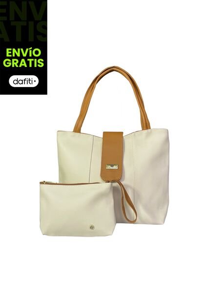 Bolso Cartera Mujer Dama Karla Chacon Line Beige Con Cosmetiquera