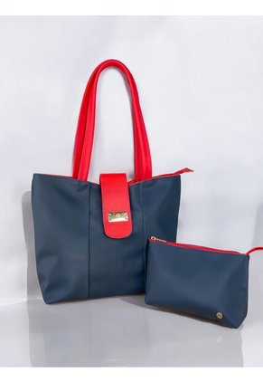 Bolso Cartera Mujer Dama Karla Chacon Line Azul Con Cosmetiquera