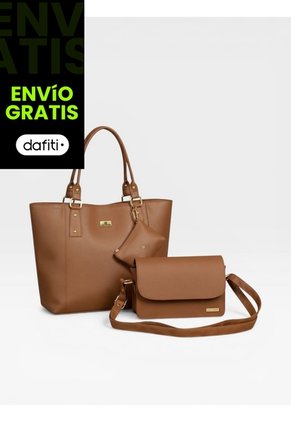 Set De Bolsos Para Mujer Bolso Tote Mila + Bolso Manos Libres Nova + Monedero Karla Chacon Miel