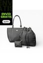 Combo De Tres Piezas Bolso Shopper Manos Libres Y Monedero Karla Chacon Negro de KARLA CHACON