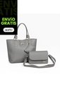 Set De Bolsos Para Mujer Bolso Tote Mila + Bolso Manos Libres Nova + Monedero Karla Chacon Gris de KARLA CHACON