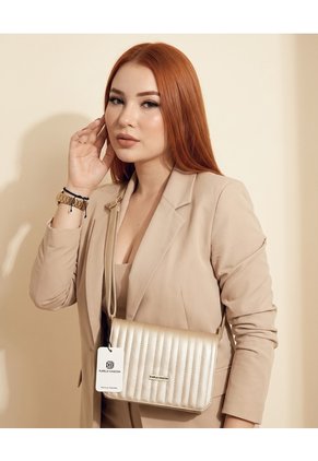 Bolso Bandolera Cartera Manos Libres Dama Mujer Karla Chacon Baru Dorado