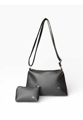Combo De Tres Piezas Bolso Shopper Laura + Manos Libres Cuba Y Monedero Karla Chacon Negro