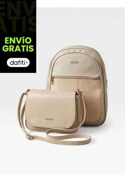 Combo Set Morral Nely + Manos Libres Lara Karla Chacon Beige