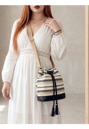 Bolso Manos Libres Bucket Dama Mujer Karla Chacon Aria Negro