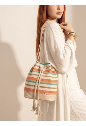 Bolso Manos Libres Bucket Dama Mujer Karla Chacon Aria Beige