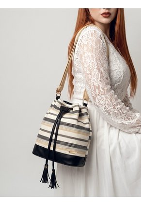 Bolso Manos Libres Bucket Dama Mujer Karla Chacon Aria Negro