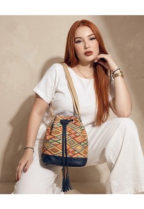 Bolso Manos Libres Bucket Dama Mujer Karla Chacon Aria Azul