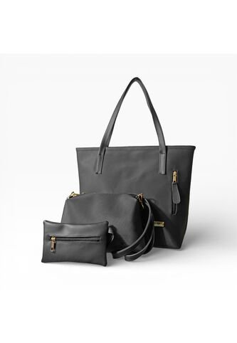 Set De Tres Piezas Bolso Tote Aroa + Bandolera + Monedero Karla Chacon  Negro KARLA CHACON