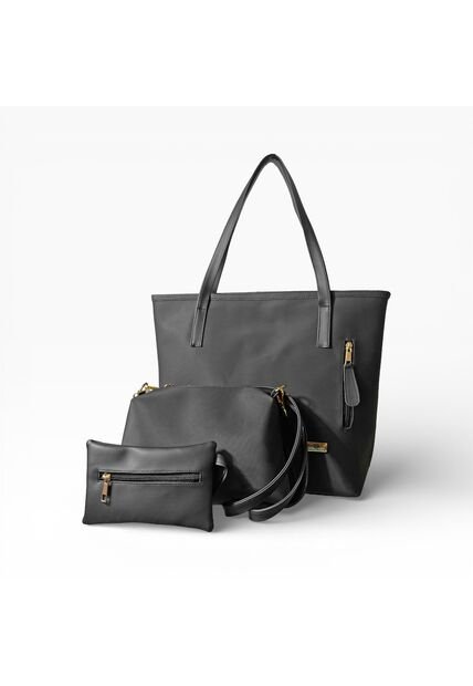 Set De Tres Piezas Bolso Tote Aroa + Bandolera + Monedero Karla Chacon  Negro