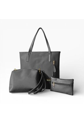 Set De Tres Piezas Bolso Tote Aroa + Bandolera + Monedero Karla Chacon  Negro