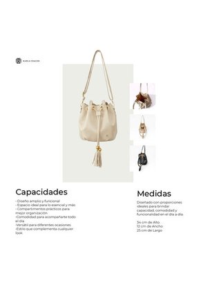 Bolso Mochila Bucket Strap Removible Cartera Mujer Dama Karla Chacon Iris Beige