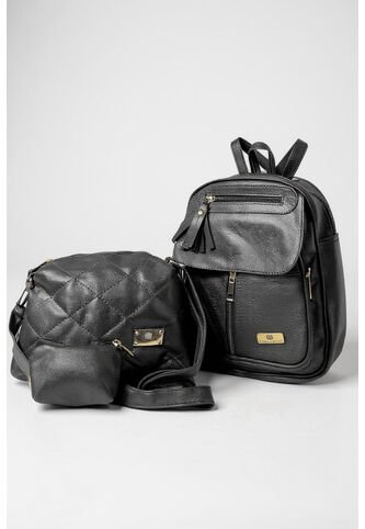 Combo Set Morral Fabi + Manos Libres Cuba + Monedero Karla Chacon Negro KARLA CHACON