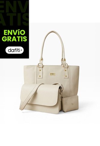 Set De Bolsos Para Mujer Bolso Tote Mila + Bolso Manos Libres Nova + Monedero Karla Chacon Beige KARLA CHACON