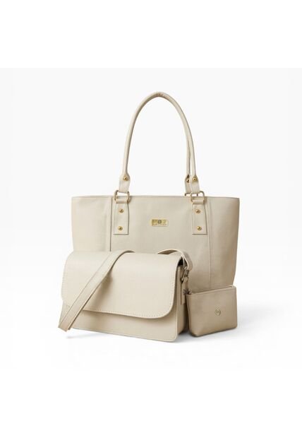 Set De Bolsos Para Mujer Bolso Tote Mila + Bolso Manos Libres Nova + Monedero Karla Chacon Beige