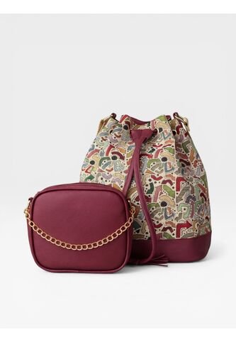 Set Dos Piezas Combo Bolso Mediano Y Manos Libres Borgoña Aria-Sade KARLA CHACON