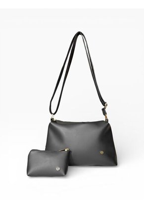 Combo De Tres Piezas Bolso Shopper Laura + Manos Libres Lara Y Monedero Karla Chacon Negro