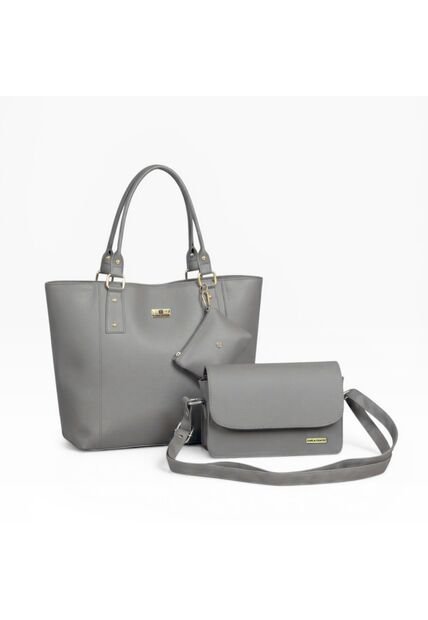 Set De Bolsos Para Mujer Bolso Tote Mila + Bolso Manos Libres Nova + Monedero Karla Chacon Gris